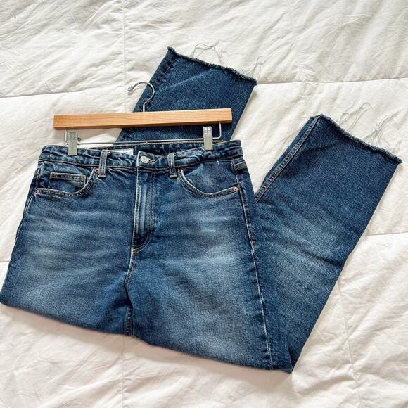 Zara TRF Flared Cropped High Waist Jeans Dark Wash Raw Hem Women’s Sz 8 - Picture 3 of 6